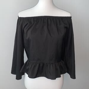 Shein Black Bell Sleeve Peplum Off Shoulder Top Sz Medium